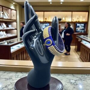 Royal Blue Gold Rhinestone Bangle Bracelet Wedding Festival Statement Jewelry‎